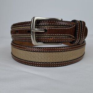 Tommy Bahama Leather & Woven Nylon Belt Size 38 Made in Spain
